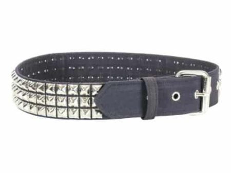 3 Row Vegan Pyramid Studded Black Canvas Belt Sale