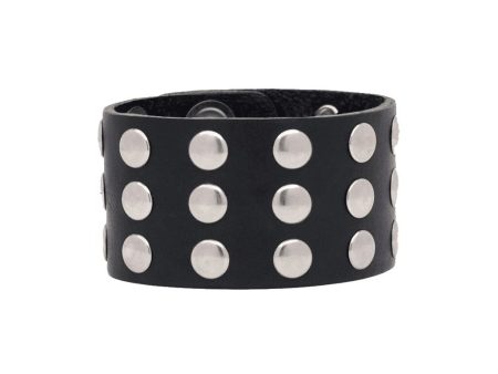 3 Row Flat Studded Leather Wristband Cheap