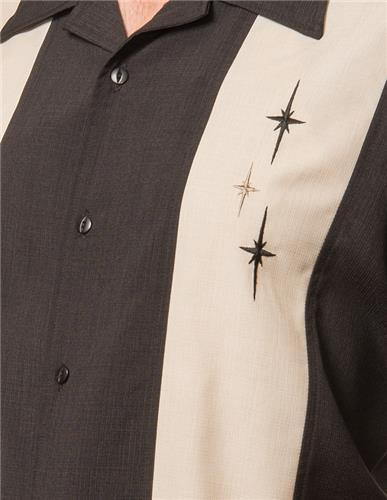 Three Star Panel Black Bowling Shirt by Steady Clothing For Cheap