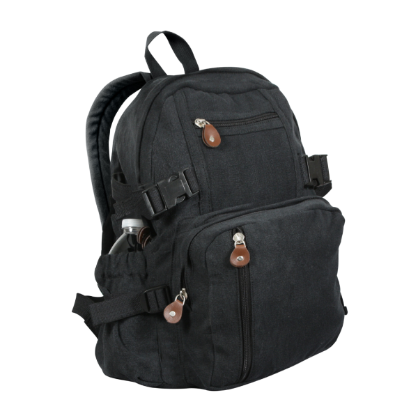 Black Vintage Canvas Compact Backpack For Discount