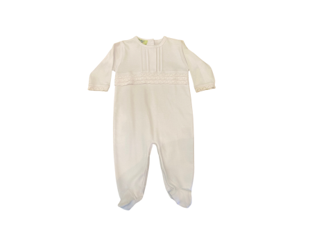 White Long Sleeve Footed Onesie With Crochet Details Sale