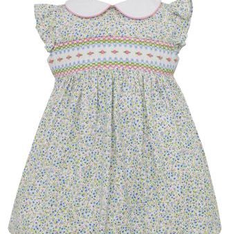 Blue and Pink Petite Fleureau Floral Knit Smocked Dress Sale