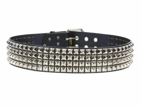 4 Row Pyramid Studded Black Leather Belt Online now