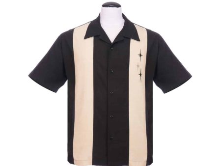 Three Star Panel Black Bowling Shirt by Steady Clothing For Cheap