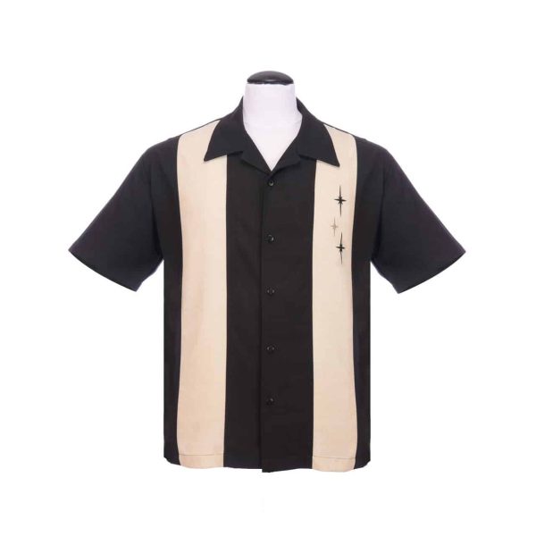 Three Star Panel Black Bowling Shirt by Steady Clothing For Cheap