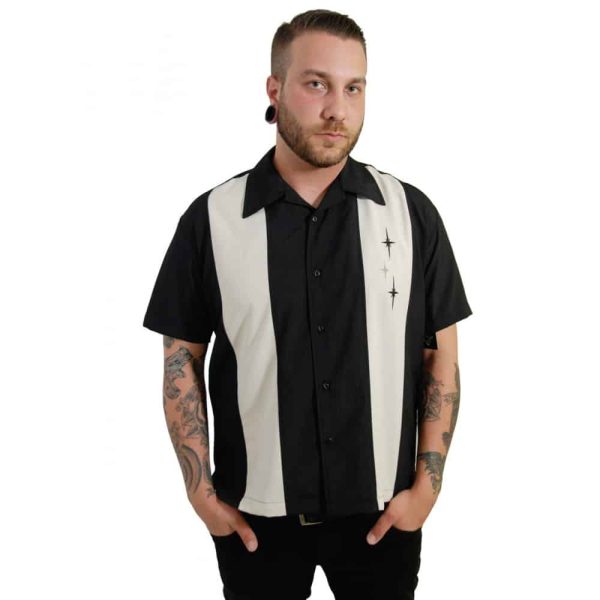 Three Star Panel Black Bowling Shirt by Steady Clothing For Cheap