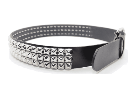 3 Row Pyramid Studded Black Leather Belt Hot on Sale