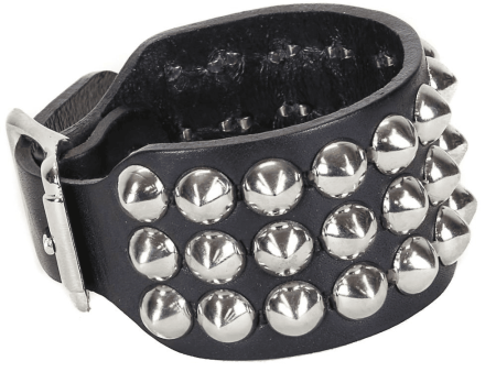 3 Row Cone Stud Leather Wristband Online