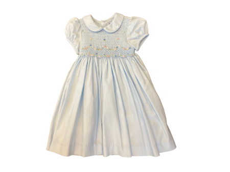 Smocked Embroidered Light Blue Dress Hot on Sale