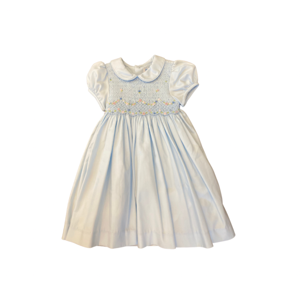 Smocked Embroidered Light Blue Dress Hot on Sale