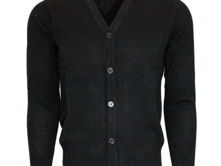 Men s Black V-Neck Cardigan Sweater Online