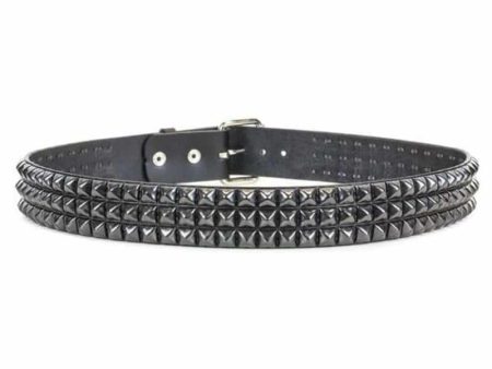 3 Row Black Pyramid Studded Belt Online now