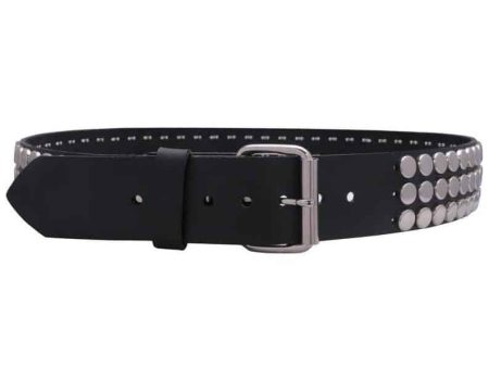 3 Row Flat Round Stud Leather Belt For Sale